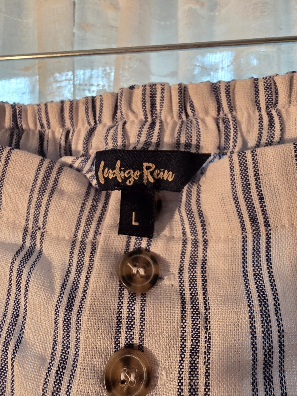 Indigo Rein Linen-Blend Striped High-Waist Linen Shorts - Blue & Cream - Picture 2 of 4
